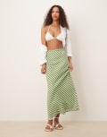 [ASOS DESIGN] ASOS DESIGN linen blend bias maxi skirt in green stripe-Multi 16 Green stripe