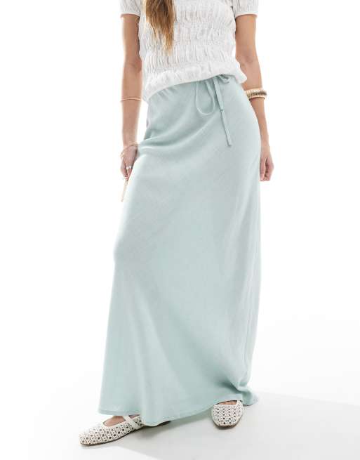 ASOS DESIGN linen blend bias maxi skirt in pistachio