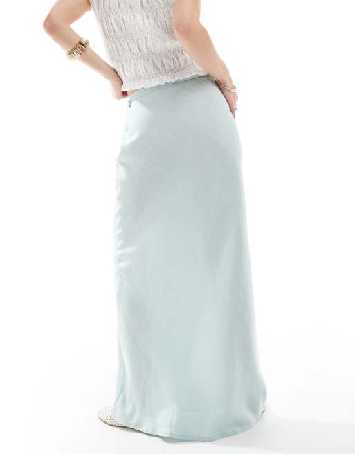 ASOS DESIGN linen blend bias maxi skirt in pistachio, 4 of 5