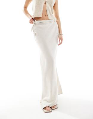 ASOS DESIGN linen blend bias maxi skirt in stone