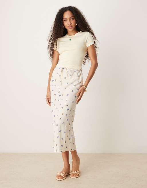 ASOS DESIGN linen blend bias midi skirt in stripe