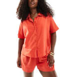 [ASOS DESIGN] ASOS DESIGN linen blend boxy beach shirt in tomato red (part of a set) 8 Tomato Red
