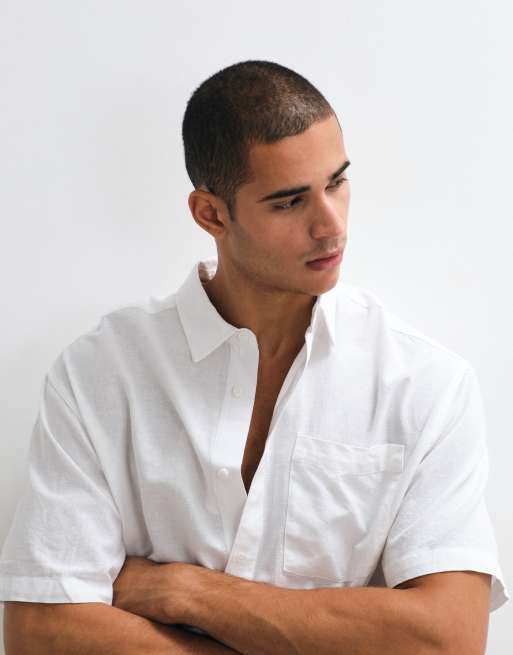 ASOS DESIGN linen blend boxy oversized shirt in white, 3 of 5