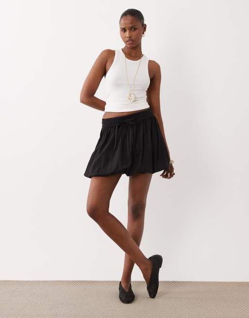 ASOS DESIGN linen blend bubble mini skirt in black, 2 of 5