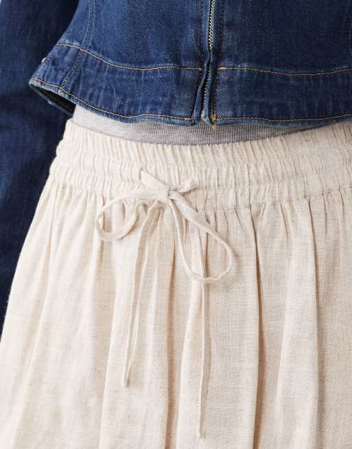 ASOS DESIGN linen blend bubble mini skirt in stone, 4 of 5