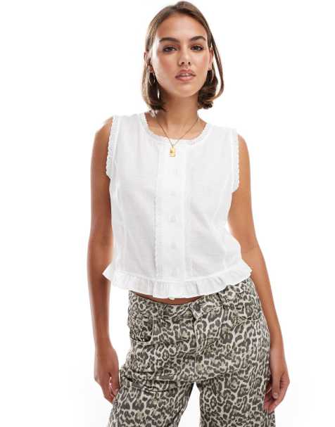 ASOS DESIGN linen blend button through vest in white - view 1