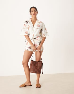 Asos Design Linen Blend Camp Collar Resort Shirt In White