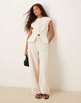 ASOS DESIGN linen blend cap sleeve vest in ivory