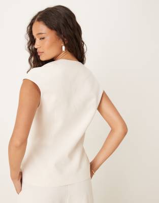 ASOS DESIGN linen blend cap sleeve vest in ivory