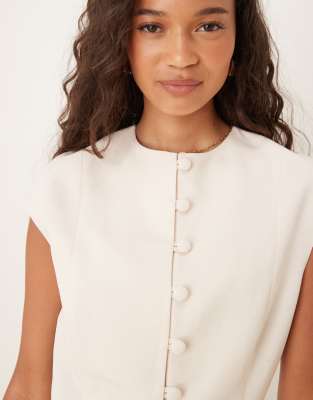 ASOS DESIGN linen blend cap sleeve vest in ivory