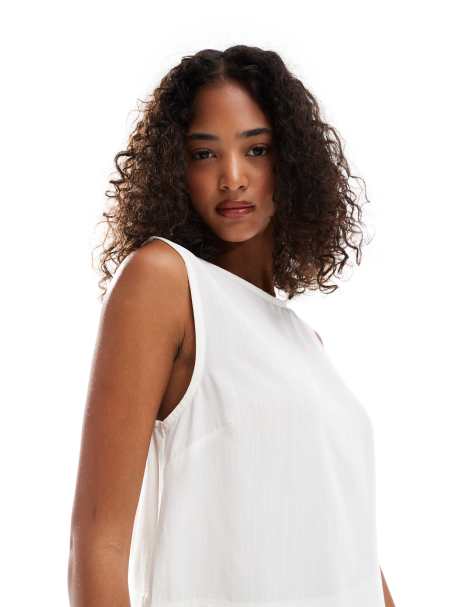 ASOS DESIGN linen blend chuck on tank top in ivory - view 1