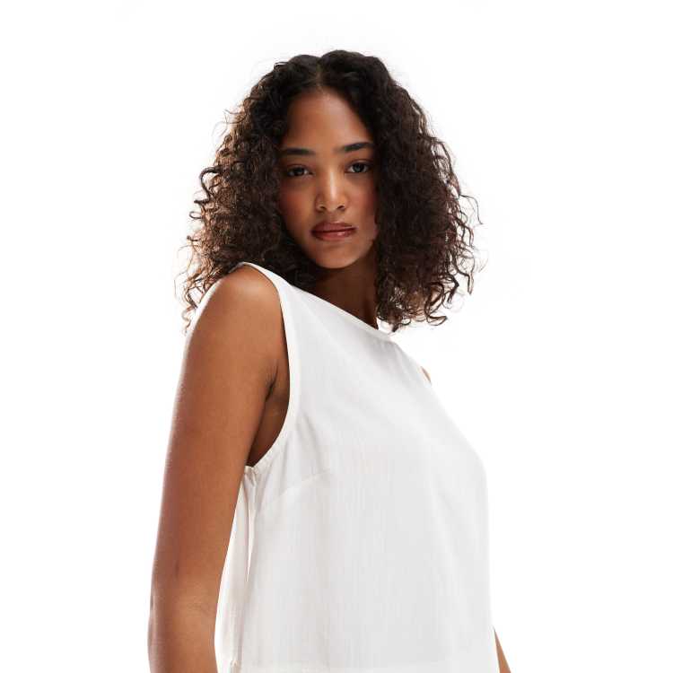 ASOS DESIGN linen blend chuck on tank top in ivory | ASOS