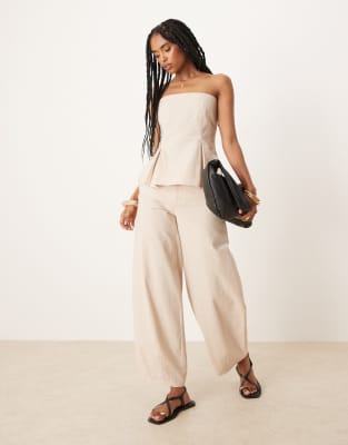 Asos Design Linen Blend Cinch Waist Bandeau Top In Blue