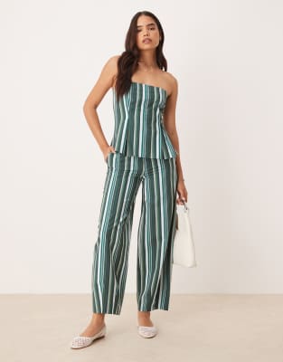 Asos Design Linen Blend Cinch Waist Bandeau Top In Multi