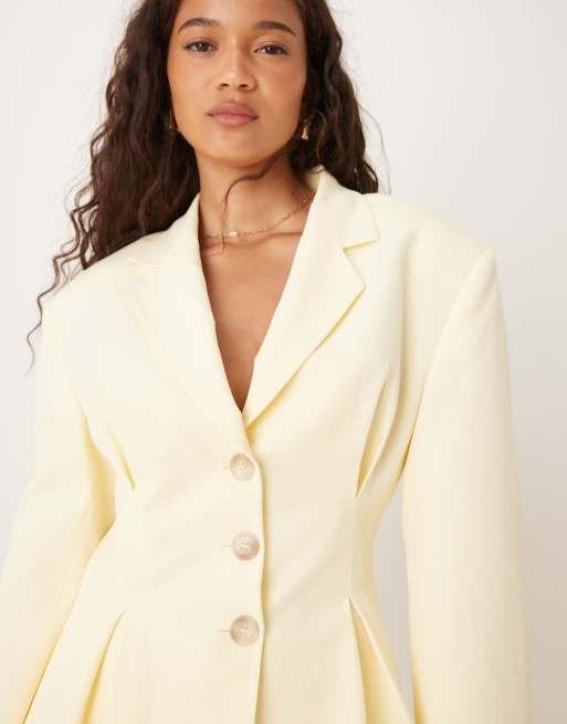 ASOS DESIGN linen blend cinch waist blazer in buttermilk, 4 of 4