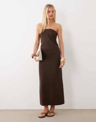 ASOS DESIGN linen blend clean column maxi dress in chocolate