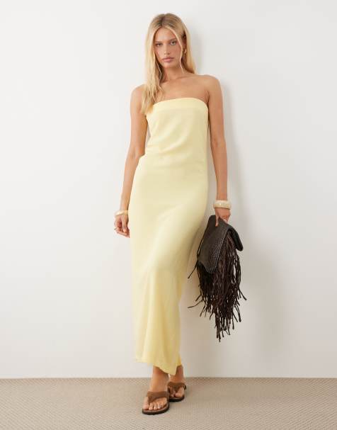 ASOS DESIGN linen blend column maxi dress in buttermilk - view 1