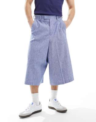 Shop Asos Design Linen Blend Culotte Pants In Blue