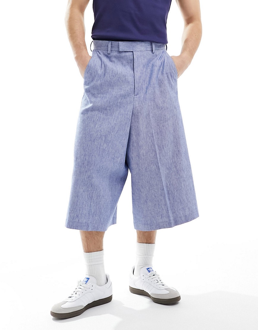 Asos Design Linen Blend Culotte Pants In Blue