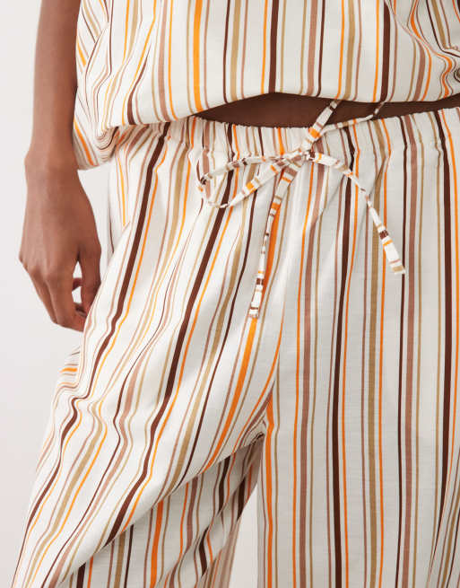 ASOS DESIGN linen blend deep hem pants in cream stripes - part of a set, 4 of 5