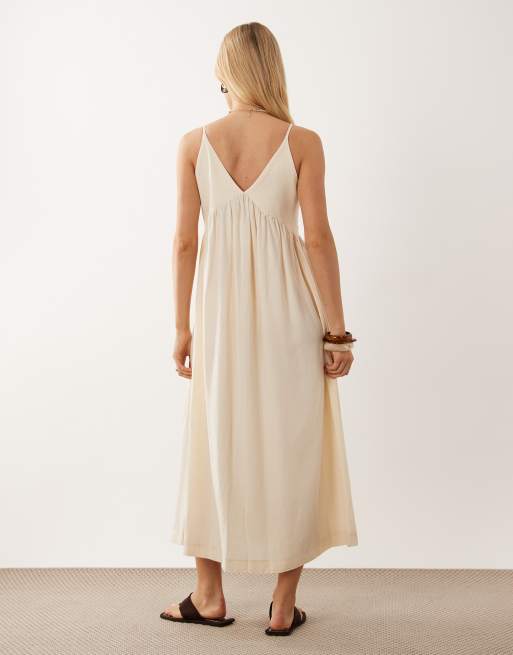 ASOS DESIGN linen blend deep v maxi sundress in ivory, 4 of 4