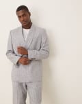 [ASOS DESIGN] ASOS DESIGN linen blend double breasted regular suit jacket in blue stripe Chest 46 Regular BLUE