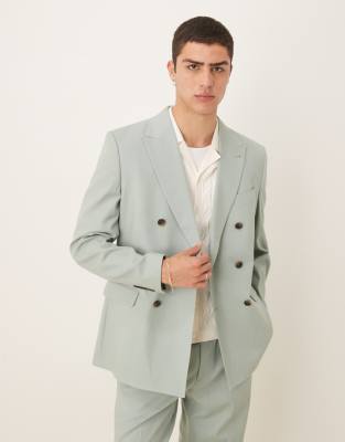 ASOS DESIGN linen blend double breasted regular suit jacket