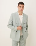 [ASOS DESIGN] ASOS DESIGN linen blend double breasted regular suit jacket in green Chest 36 Regular GREEN