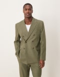 [ASOS DESIGN] ASOS DESIGN linen-blend double-breasted slim suit jacket in green Chest 36 Regular GREEN