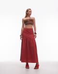 [ASOS DESIGN] ASOS DESIGN linen blend drop waist maxi skirt in brick red 16 Brick Red