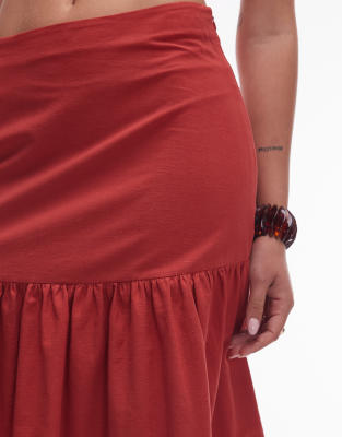 Asos Design Linen Blend Drop Waist Maxi Skirt In Red