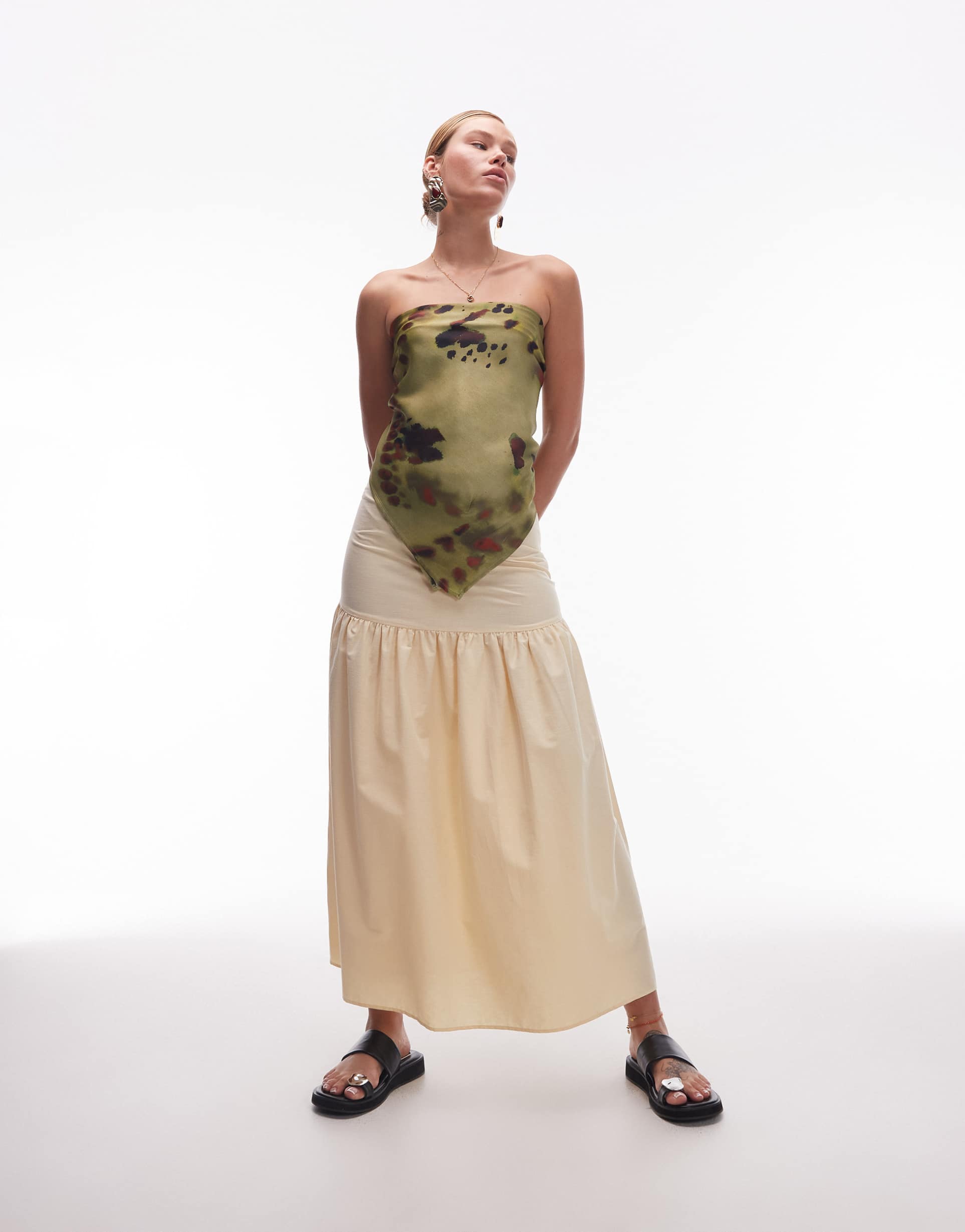 asos design linen blend drop waist maxi skirt in buttermilk