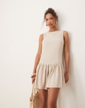 [ASOS DESIGN] ASOS DESIGN linen blend drop waist mini dress in mocha-Brown 14 Mocha