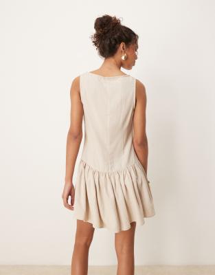ASOS DESIGN linen blend drop waist mini dress in mocha