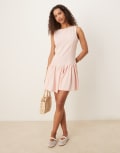 [ASOS DESIGN] ASOS DESIGN linen blend drop waist mini dress in pink 14 Light Pink