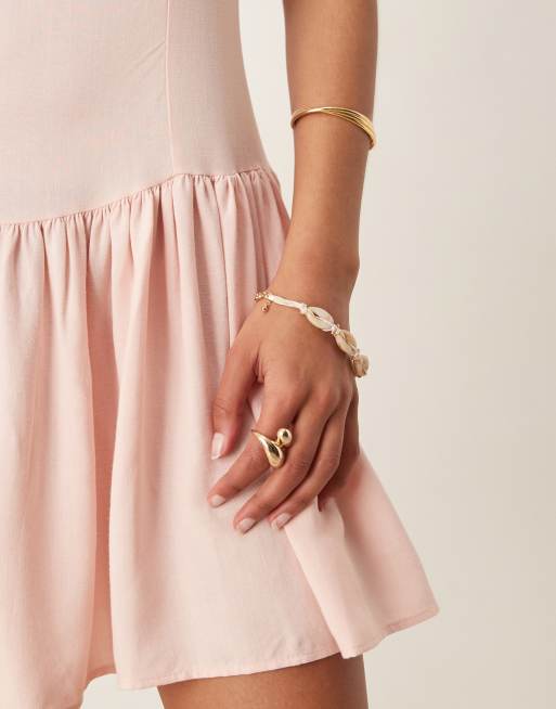 ASOS DESIGN linen blend drop waist mini dress in pink | ASOS