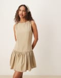 [ASOS DESIGN] ASOS DESIGN linen blend drop waist mini dress in sage green 16 Sage Green