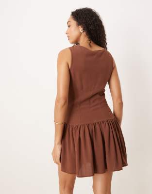 Shop Asos Design Linen Blend Dropped Waist Mini Dress