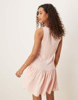Shop Asos Design Linen Blend Dropped Waist Mini Dress