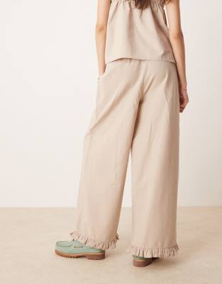 Asos Design Linen Blend Frill Hem Pull On Pants In Multi