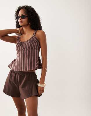 Asos Design Linen Blend Godet Mini Shorts In Brown