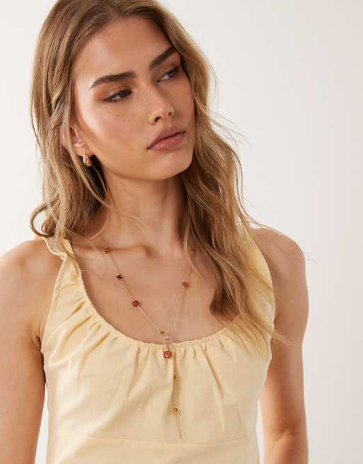 ASOS DESIGN linen blend godet waist strappy top in buttermilk set, 3 of 4