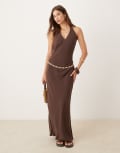 [ASOS DESIGN] ASOS DESIGN linen-blend halter maxi dress in chocolate-Brown 16 Chocolate