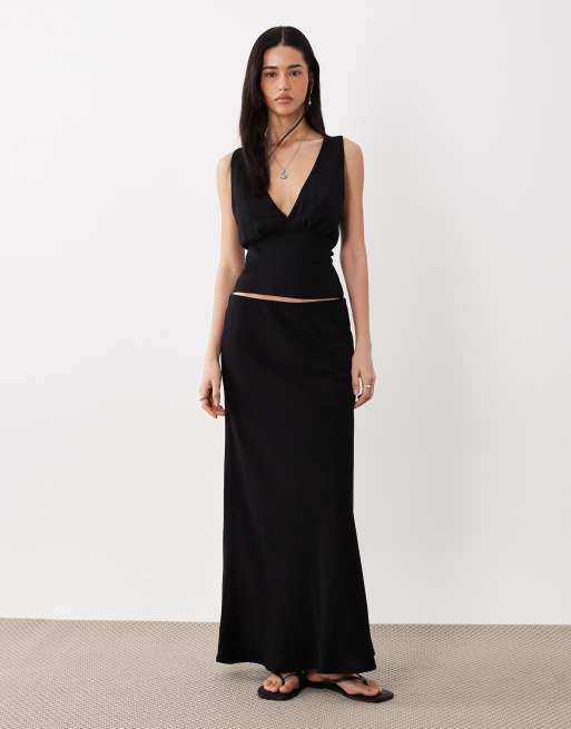 ASOS DESIGN linen blend halter top in black co ord, 2 of 4