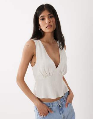 Asos Design Linen Blend Halter Top In Neutral