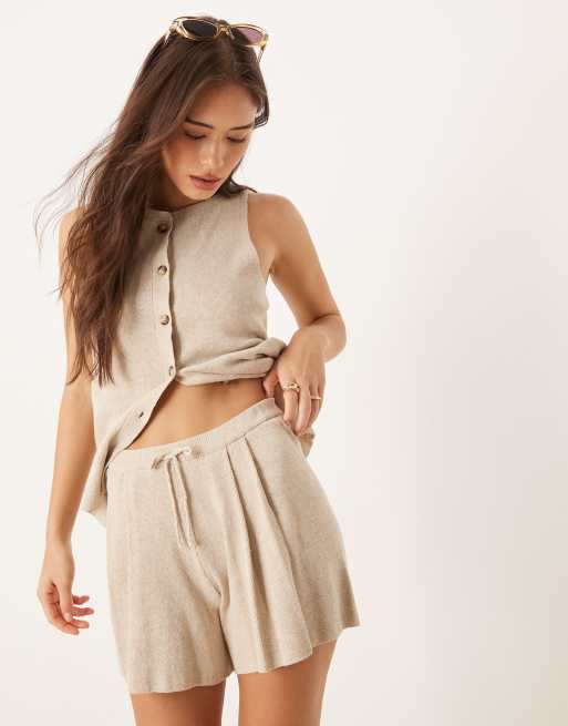 ASOS DESIGN linen blend knit shorts in ecru - part of a set