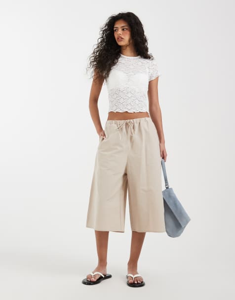 ASOS DESIGN linen blend longline bermuda short in neutral - view 1