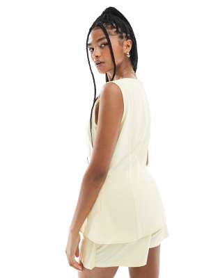 Asos Design Linen Blend Longline Fitted Top In Yellow