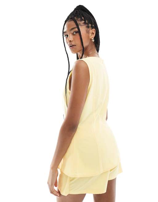 ASOS DESIGN linen blend longline fitted top in buttermilk - part of a set, 2 of 4