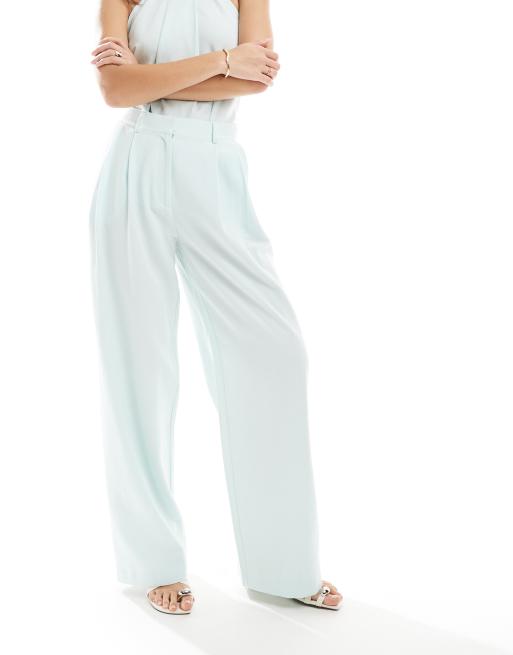 ASOS DESIGN linen blend low rise pants in blue (part of a set), 3 of 5